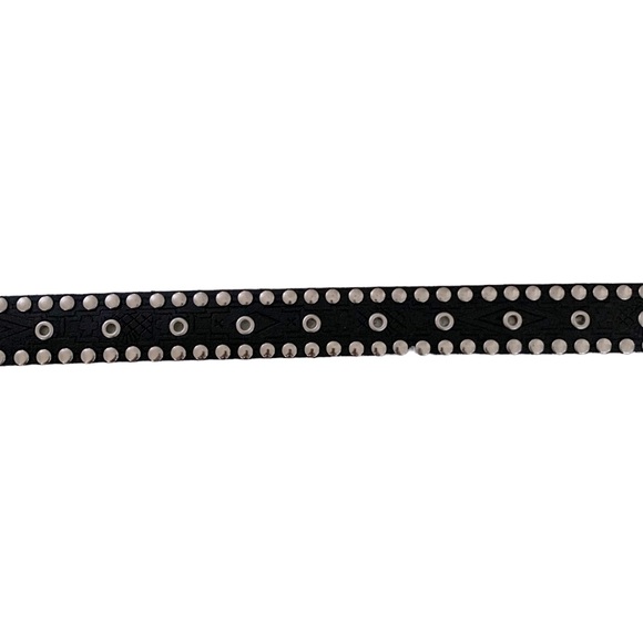 Black and Silver Metal Studded Genuine Leather Streetwear Belt Made in Canada - Picture 5 of 13